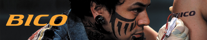 парень с татуировкой на лице, логотип bico